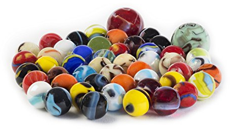 Ader Products Glass Marbles Bulk, Set of 50, (48 Players and 2 Shooters) Assorted Colors, Styles, and Finishes. Marble Games