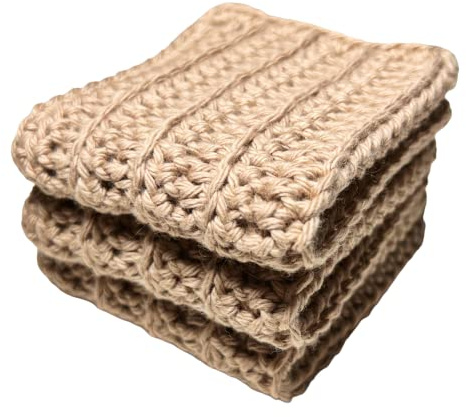 Handmade Crochet Washcloths, 100% cotton washcloths, set of 3, Dish Towels, Dish cloths, Baby washcloths, linen, Khaki, Beige Cotton Washcloth.