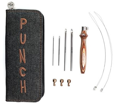KnitPro - Glatt Fertig Erdig Holz und Glänzend Metall Punch Nadeln Stickerei Bausatz - 1 Satz, Schwarz
