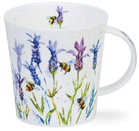 Dunoon Tasse aus feinem Porzellan Cairngorm Form Busy Bees Muster 480 ml Lavendel