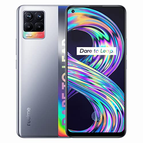 realme 8 Smartphone ohne Vertrag, 64MP AI-Quad-Kamera Android Handy, 6,4 Zoll Super AMOLED Display, 30W Dart Charge, Starker 5000mAh Akku, Dual Sim, NFC, 4+64GB, Cyber Silver