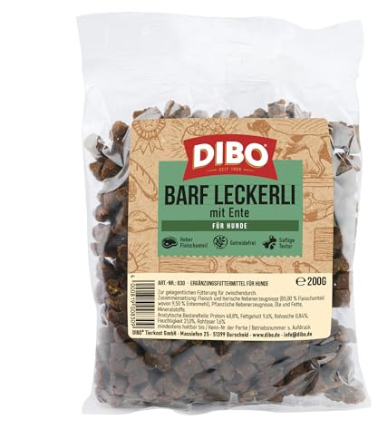 Dibo Barf Friandises 200 g de Cheval, gibier, Autruche, Agneau, Canard, goûter pour Chien, Petites et Pratiques, friandises pour Chiens d'entraînement, sans Sucre, saines et délicieuses (Canard)