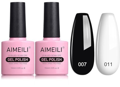 AIMEILI Esmaltes Semipermanentes de Uñas en Gel UV LED Negro y Blanco Set Esmaltes de Uñas Esmaltes en Gel Uñas UV LED Pintauñas Permanente Gel de uñas Semipermanente Soak Off