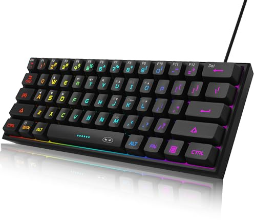 MageGee 60% Gaming Keyboard, RGB Backlit 61 Key Compact Mini Keyboard, Ergonomic Waterproof Mechanical Feeling Office Computer Keyboards for PC, Mac, Travel (Black)