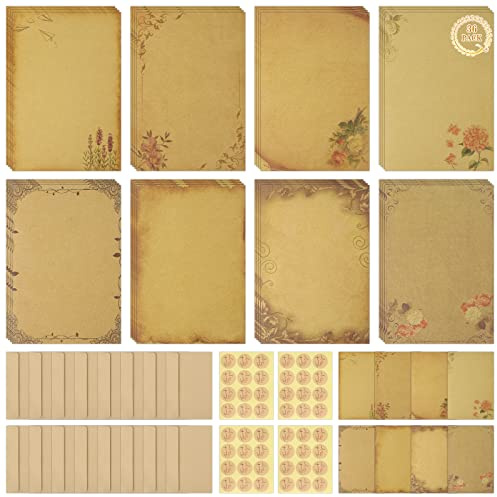 Anruyi 120 PCS Kraft Vintage Stationery Set, Brown A5 Envelopes and Paper for Writing and Printing