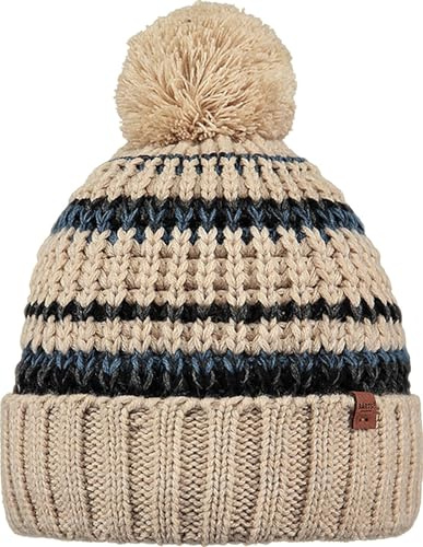 Barts Stickad mössa för män Goser randig herrmössa med tofs, Beige, one size
