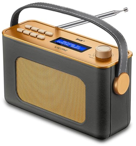 UEME Retro DAB/DAB+ FM Wireless Portable Radio with USB Rechargeable Battery and Bluetooth (Charcoal Grey)
