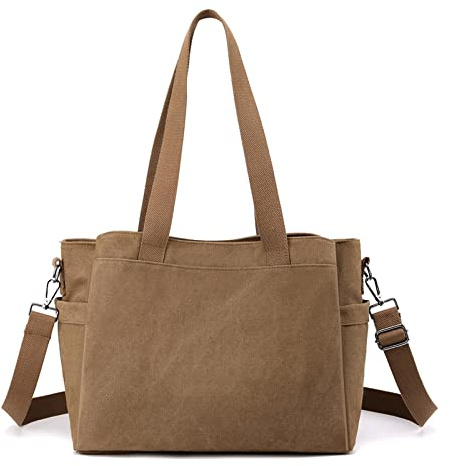 CORIOS Bolso de Hombro para Mujer Bolso Bandolera Lona Bolso de Mano Gran Capacidad Bolsa Shopper Casual Bolso Tote Multifuncional Bolsa de Ocio para Compras Viajes Citas Trabajo Marrón