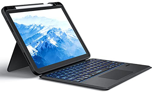 seenda Tastatur Hülle für iPad 10 Generation,7 Farben Beleuchtete Bluetooth Tastatur mit Touchpad & Stifthalter für iPad 10 Gen. 2022 10,9 Zoll,Abnehmbare Tastatur mit QWERTZ Layout, Schwarz