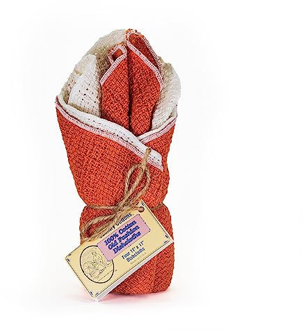 Country Cottons Old Fashion 100% Cotton Dishcloths - Set of 4 Mixed Colors - 2 Pumpkin Spice/2 Natural -11 x 11