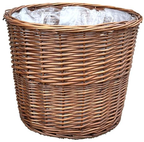 Arthur Cameron - Round Wicker Planter with Plastic Lining, Perfect for Indoor Plants & Flowers - Can also be used as a Waste Paper Bin/Bathroom Bin/Bedroom Bin (Small, Distilled Brown)