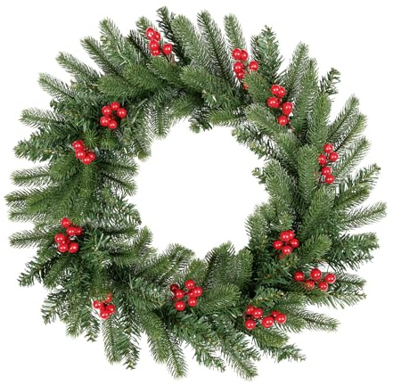 Uten Corona Navidad Grande, 50 cm, con 12 Frutos Rojos, Material de PVC y PE, Decoraciones Navideñas Puertas, Chimeneas, Ventanas