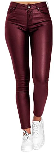 Femme Pantalon Simili Cuir Droit Taille Haute en Cuir PU Loisirs Y2K Rétro Chic Elastique Leggings Noir Sexy