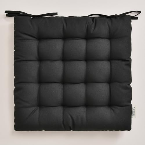 ROOM99 Aura - Cojín para Silla, 40 x 40 cm, con Cintas, cojín Decorativo para Silla, Suelo, Exterior, Interior, salón, Color Negro, 1 Unidad