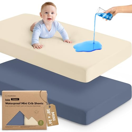 Paquete de 2 sábanas impermeables para cuna para niños y niñas, 38 x 26 pulgadas, viscosa de bambú, sábanas de colchón Pack N Play para Graco, juego de corral, sábanas de cuna para bebé, sábanas