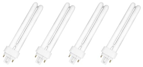 Tradineur - Confezione da 4 lampadine a risparmio energetico, 2 pin e 2 tubi, G24D-3, 26 W equivalenti a 130 W, 1350 lumen, 6400 K, luce bianca fredda, efficienza energetica A+, 8000 ore, 15,5 x 2,5
