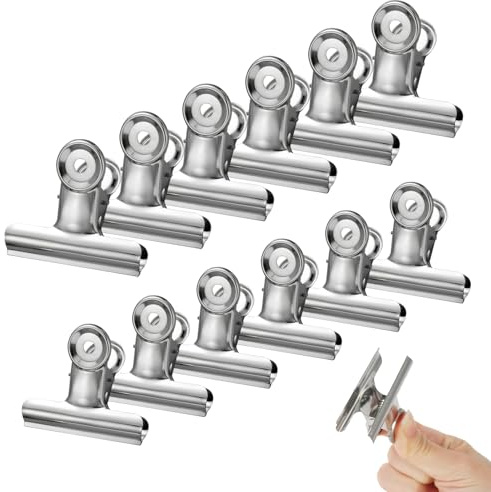 12 Pezzi Mollette Chiudi Sacchetti Inox, 50/65mm Bulldog Clip Raccoglitore