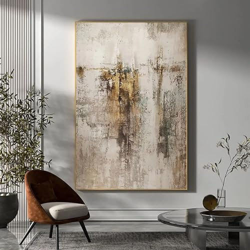 Grandes Impresiones de Arte Abstracto en Lienzo en Tonos Beige, Oro y Marrón. Cuadros de Arte Escandinavo para Decoración del Hogar. Pintura en Beige y Gris. Obras de Arte de Pared 70x100cm. Sin Marco