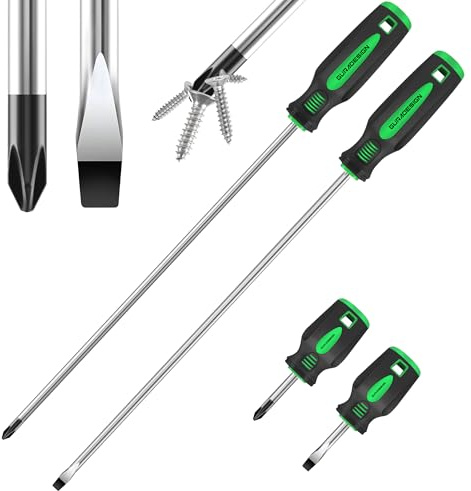GURADESIGN 4-Piece 12 Long Screwdriver Set Slotted and Phillips, Long & Short Magnetic Screwdriver Set