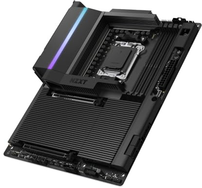 NZXT N9 X870E Placa Base para Juegos - AMD X870E AM5 ATX para Ryzen 9000/8000/7000-20+2+1, DDR5, 4X M.2, PCIe 5.0, 5GbE – Cubierta de Metal Completo, Pestillos de liberación rápida M.2 – Negro