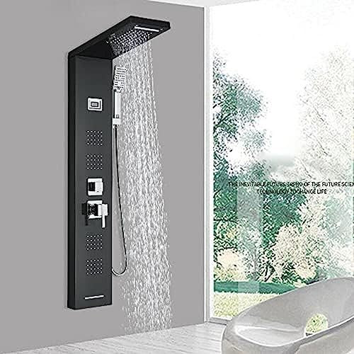 LED Shower Panel Tower with Rainfall Shower Head and Massager Jets - Jet Brushed Nickel Finish