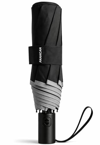 FANACAN 3-Second Quick Fold Shape Memory Umbrella for Rain - One-Touch Auto Open & Close, Durable & Compact, Windproof & Waterproof - Portable UV Travel Folding Umbrellas for Men and Women – Black