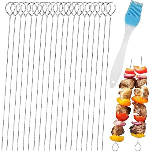 20PCS Stainless Steel Skewers,11.8''/30cm Metal BBQ Sticks for Grilling, for Air Fryer,Chicken skewers,Turkey Kebabs,BBQ Accessories(21)