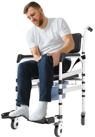 Silla de ducha para personas mayores, silla de inodoro con ruedas, altura regulable, silla de ducha para discapacitados, silla de ducha con ruedas de hasta 160 kg, asiento de ducha con bidé y cojín