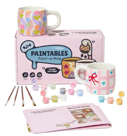 Pott'd Paintables Paint-a-Mug Set, Pottery Painting Kits for Adults. DIY Mug Painting Kit for Beginners. Ceramic Painting Kit Includes Mugs, Paints, Brushes, Cloth and Painting Inspiration Guide