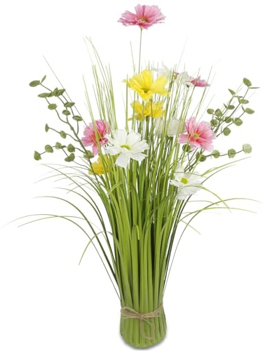 ACRYCS Artificial Grass Plants Outdoor with Wildflowers Multicolor Faux Shrubs Onion Wheat Stems Fake Bushes Plants Tall Grass UV Resistant Greenery for Outside Garden Potted Indoor Home Decor Office