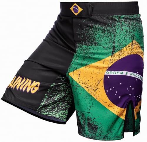 Hardcore Training Fight Shorts Män Boxning MMA Combat BJJ Grappling Fitness Muay Thai Kickboxning No Gi (DE/NL/SE/PL, Alfa, S, Regelbunden, Regelbunden, Black Green Yellow)