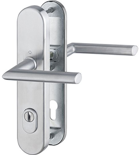 HOPPE STOCKHOLM - Maniglia per porta d'ingresso, 88 mm, in acciaio inox opaco, cilindro profilato per porta di spessore 62 – 72 mm, con protezione nucleare, test: RC3 secondo EN 1906, 1 guarnizione di