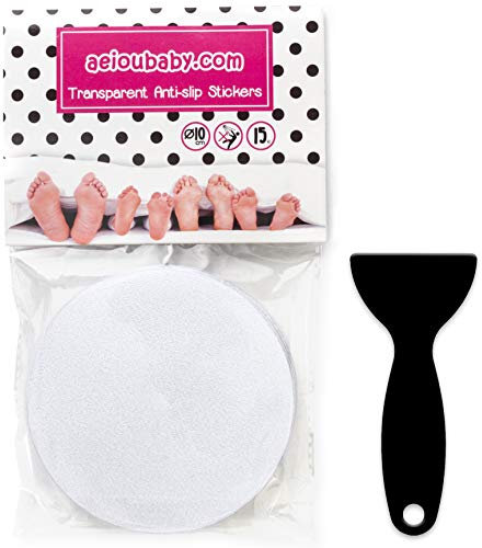 15 Pegatinas Antideslizantes Transparentes Grandes para Bañera Ducha | Textura no abrasiva para Mejor Agarre | Puntos Adhesivos Discretos de 10 cm de Diámetro para mayor Seguridad | Rascador Incluido