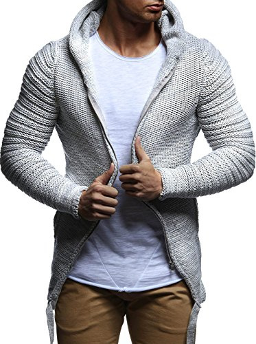 Leif Nelson Giacca Uomo in Maglia con Cappuccio Cardigan LN-20741 Grigio Medium