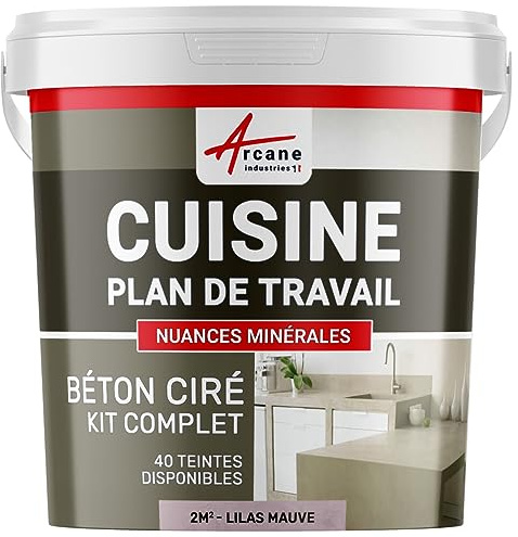 Béton ciré cuisine, plan de travail, crédence, évier, sol et mur, revêtement mural décoratif, kit complet - 2 m² (en 2 couches) Lilas Mauve - ARCANE INDUSTRIES