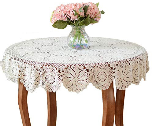 Yizunnu, Runde Vintage handgefertigte Häkeldecke, Baumwolle, Spitze, Tischdeckchen, für Hochzeit, Party, Baumwolle, weiß, 130 cm