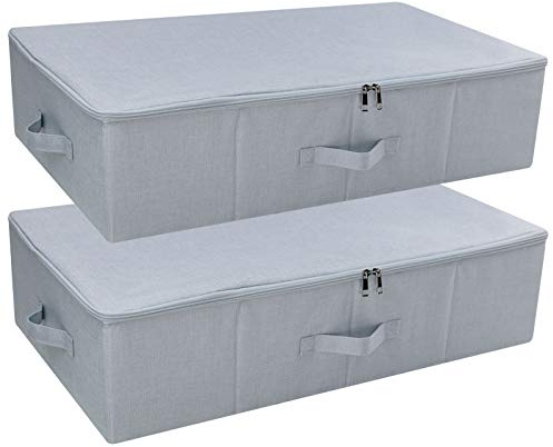 iwill CREATE PRO Paquete de 2 contenedores de almacenamiento plegables con tapa con cremallera para debajo de la cama, buenos para zapatos, edredones, organizador de ropa, color gris claro