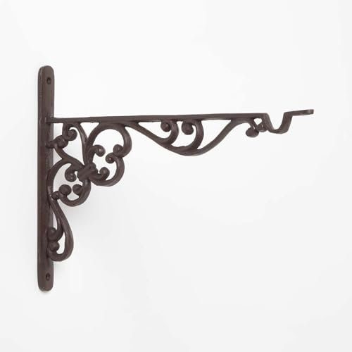 HOMESCAPES Extra Large Cast Iron Hanging Basket Hook 35 cm Long Wall Mounted Plant Hanger for Indoor and Outdoor Decoration