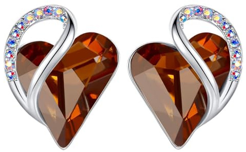Leafael Mother's Day Earrings for Women, Infinity Love Birthstone Heart Crystal Studs, Allergy-Free Jewelry for Wife Mom Her, Silver-Tone, Gift Box Included