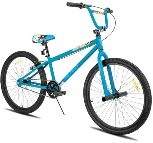 Hiland 26 Zoll Kinderfahrrad für Jungen und Mädchen, Jugendliche BMX, Freestyle, 2 Stahl Pegs, Kettenschutz, Freilauf Schwarz Blau