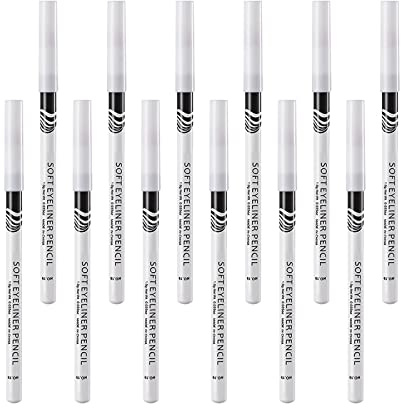 Eyeliner Pencil, 12 Packs Professional Highlighter Eye Liner White Waterproof Eyeliner Soft Eyeliner Natural and Long Lasting Eye Brighten Eyeshadow Beauty Makeup Tools