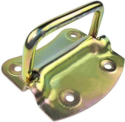 AERZETIX - C58792 - Poignée de caisse rabattable 90x70x2 mm à visser - poignée pliante de coffre à 4 trous ronds - en acier zingué jaune - malle trappe de plancher