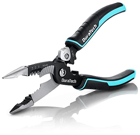 DURATECH 5-in-1 Wire Stripper, 8 Wire Stripper and Crimping Tool, Premium CR-V Construction, Needle Nose Plier, Multifunctional Electrician Pliers for Crimping, Cutting, Stripping, Shearing, Clamping