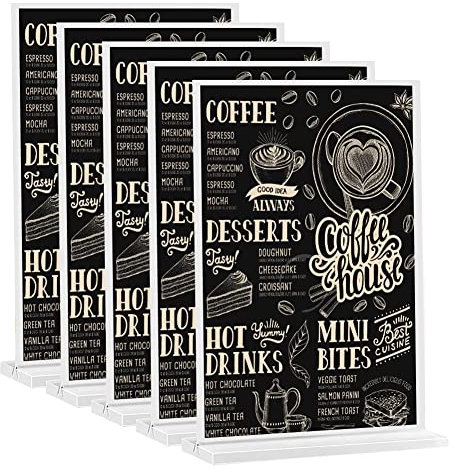 DOUSELLA 5 Stück A4 Din Ständer T-Form Aufsteller Acryl Tischaufsteller Ständer Acryl Menükartenhalter A4 Werbeaufsteller TransparentThekenaufsteller für Büro Restaurant Cafe Shop