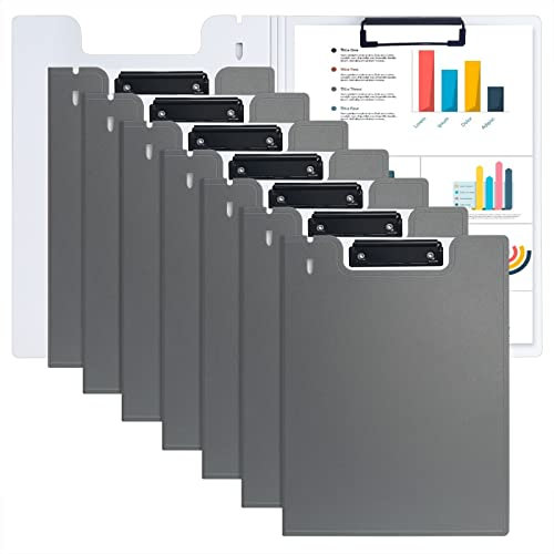 komstuon Klemmbrett A4(8 Stück), Klemmbrett A4 mit Deckel Faltbarer Klemmbrettmappe, 360°Klemmbretter Schreibblock für Krankenhäuser, Geschäfte, Büros und Schulen (Grau)