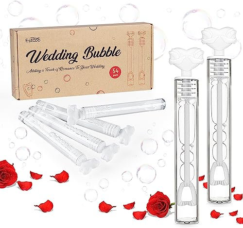Seifenblasen Hochzeit, 54 Wedding Bubbles mit Liebesvogel Griff,Mini Seifenblasen herzallerliebst in Weiß für Hochzeit Taufe Geburtstag Goldene Hochzeit Verlobung Valentinstag Gastgeschenk