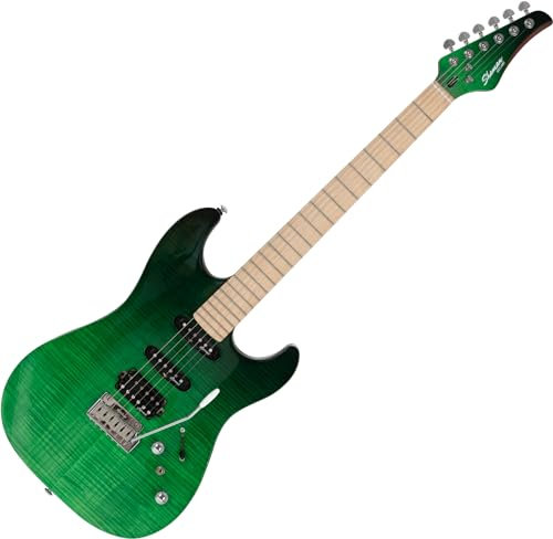 Shaman VST1087-GNB Venture Series E-Gitarre - ST-Bauweise - Flamed Maple Decke - Ahorn-Griffbrett - Tonabnehmer: 1x Humbucker, 2x Single Coil (HSS) - Green Burst