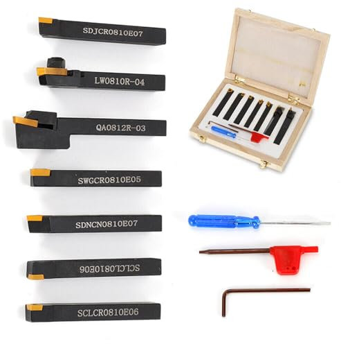 KEESUNG Jeu d'Outillage de Tournage 8 x 8 mm Support de Serrage Jeu de Burins en Acier de Perçage avec Plaque Réversible Barre de Forage pour Tours