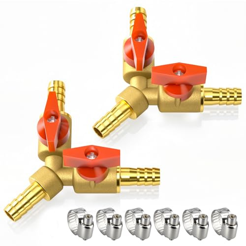 Bwintech 2 Pcs 6mm 3 Weg Messing Schlauch Barb Kugelhahn, Y Form 2 Schalter Absperrventil Fitting mit 6 Pcs Schlauchschellen