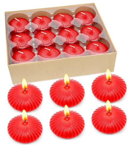 Red Floating Candles for Cylinder Vases, 24 Pack 2 Inches Water Tealight Candles for Centerpieces at Wedding Dinner Party Spa Treatments